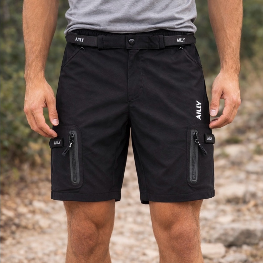AILLY Black Men's Cargo Shorts with Zip Pockets